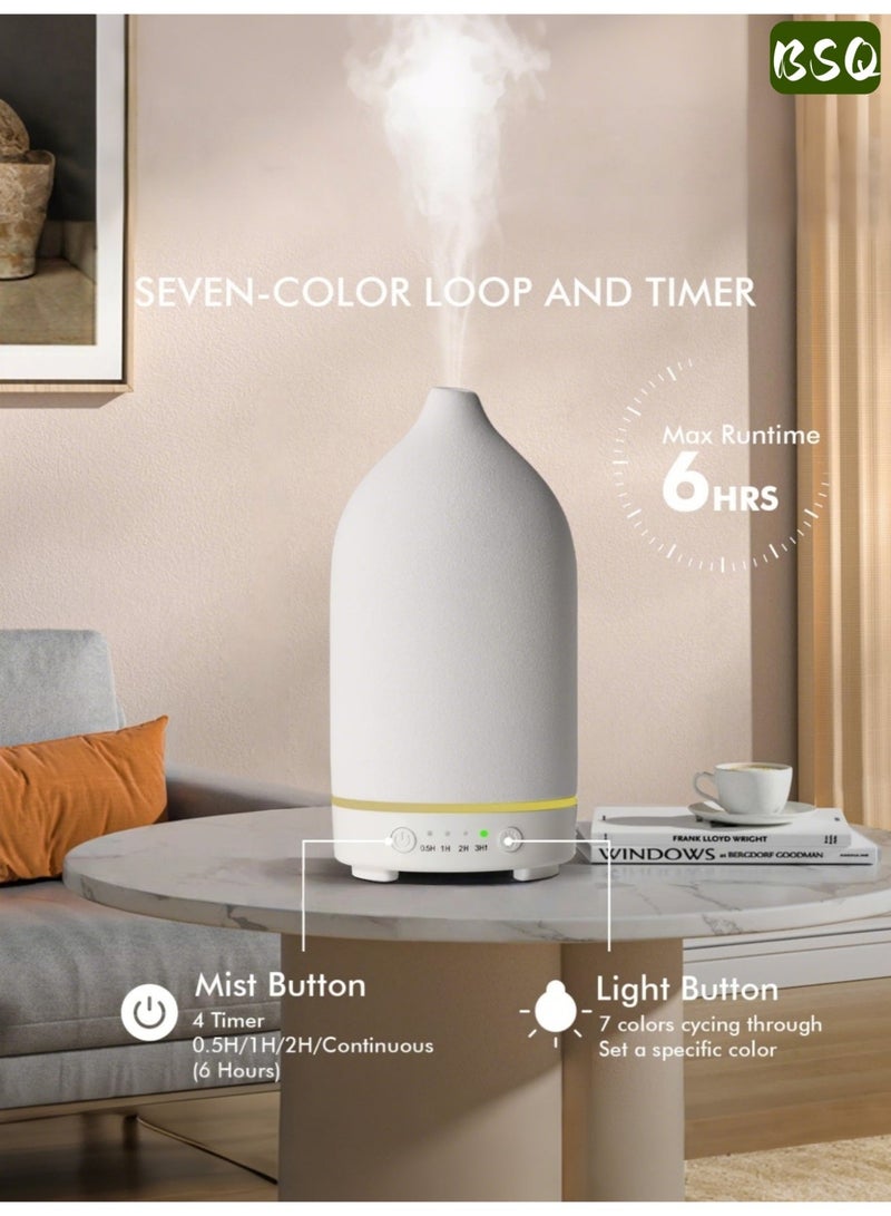 BSQ Large-capacity ceramic essential oil diffuser | Ultrasonic air humidifier | Aromatherapy essential oil diffuser | Rechargeable aromatherapy diffuser | With 7-color LED light | Automatic power-off function | 4 timer modes | Quiet operation | Suitable for home, office and yoga, helping you relax. - Image 5